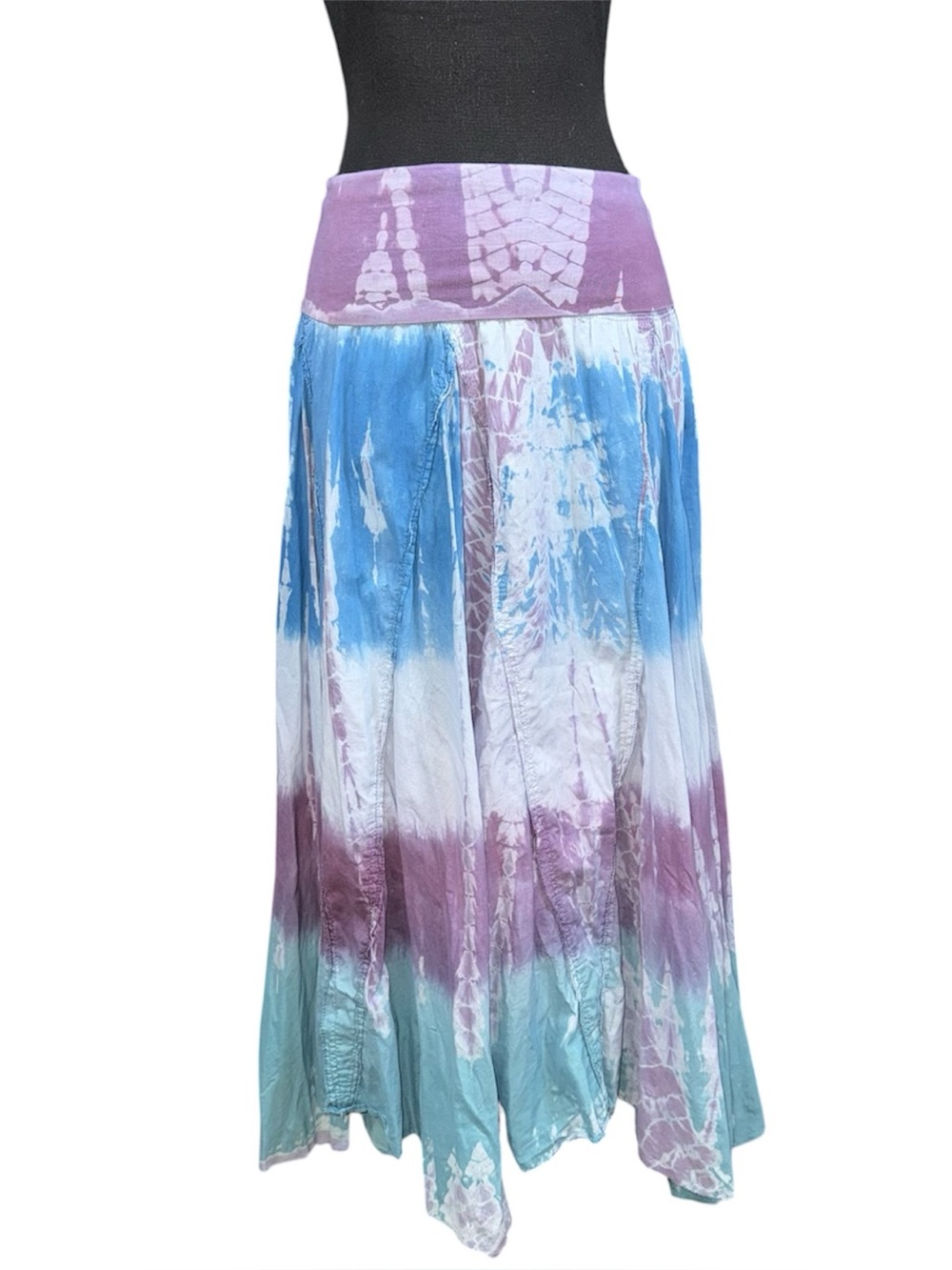 Baba Tie Dye Maxi Skirt Blue Purple Teal Cotton Small Boho Festival Hippie Flowy